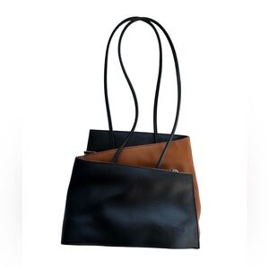 Cleo & Patek Italian Leather Zig Zag Handbag Black & Tan